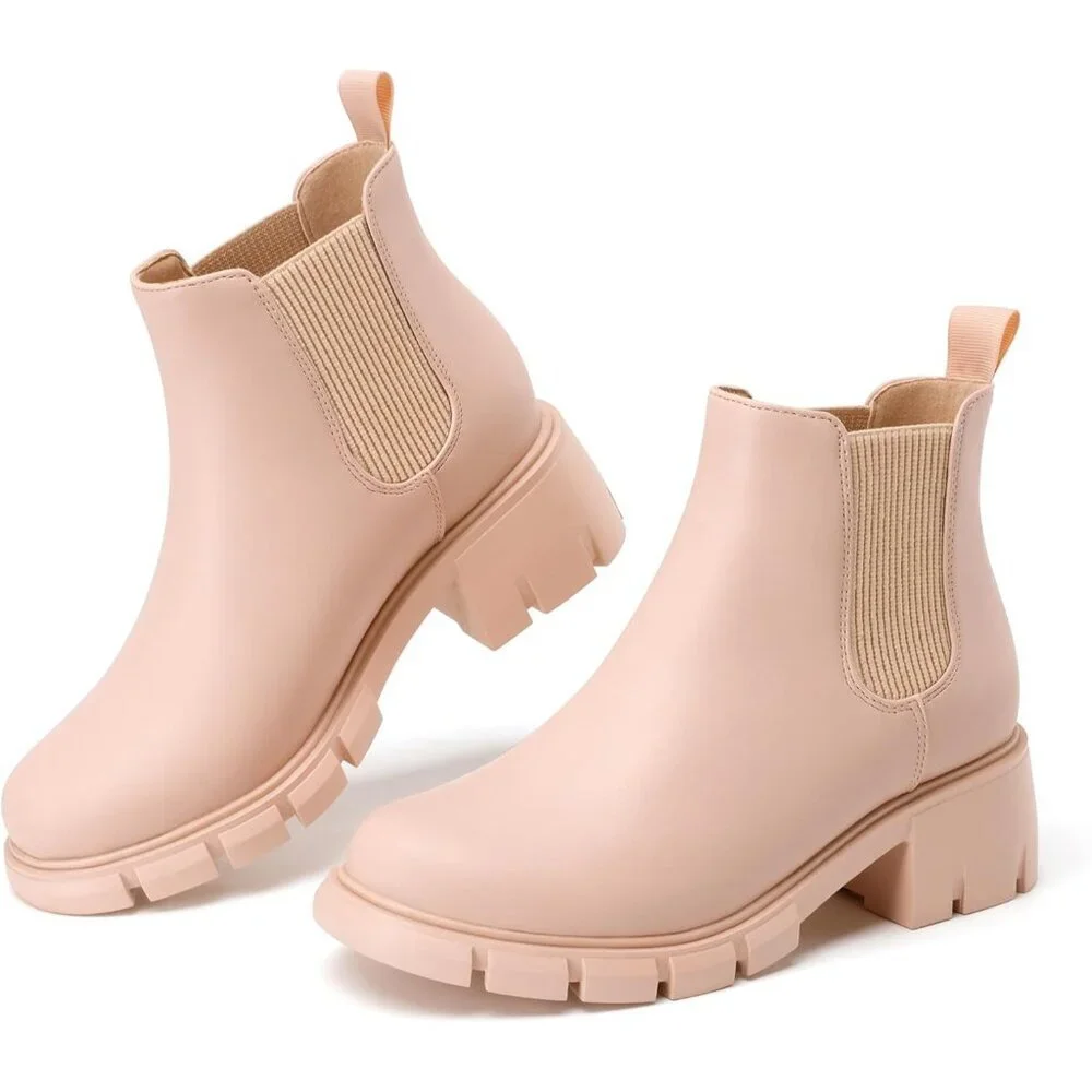 🆕Girls Pink Polyurethane Cowgirl Ankle Comfortable Slip on Lug Sole Boot